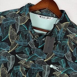 NEW Black Clover Island Dream Golf Polo Mens XL Black Tropical Leaf Perforated